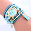 Wristwatches 100pcs/lot 918066 Long Strap Wrap Around Lady Watch Tassel Pendant Color Dial Leather For Women Wholesale Wristwatch