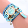 Bilek saati 100pcs/lot 918066 Uzun kayış sargısı Lady Watch Tassel kolye renkli kadran Derisi Kadınlar için Toptan Kol saati