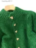 Kvinnors tröjor Green Sticked Cardigan Sweaters Autumn Half High Collar Sweet Casual Korean Fashion Winter New Casual Jacket L230921