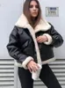 Damen Leder Winter Motorrad Leanter Jacke Frauen Lammfell Warm Verdickung Fleece Faux Mantel Weibliche Streetwear Kurze Outwear