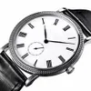 Montre classique mécanique à mouvement de vent à main, montre-bracelet pour homme et femme, en acier inoxydable, cadran blanc, bracelet en cuir2245