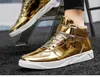 Gouden herenspiegel schoenen paar glitter lederen hoge sneakers groot formaat casual sneakers mannen flats mand homme voor jongens feestjurkschoenen