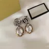 Elegant S925 Stamp Silver Pin Needle Vintage Deluxe Unique Oval Dangle Diamond Letter Pearl Drop Earrings Girl Women Gold Brass Lo293n