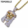 TOPGRILLZ Gold Color Plated Iecd Out HipHop Micro Pave CZ Stone Pharaoh Head Pendant Necklace With 60cm Rope Chain278Q