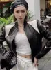 Women's Leather 2023 Genuine Women Sheepskin Coat Fashion White Black Splicing Real Jacket Spring Autumn Loose Outerwear Streetwear