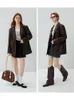 Kadınlar Deri Fsle Amerikan Maillard tarzı Kahverengi Ceketler Kadınlar İçin Sonbahar 2023 Niş Tasarım Retro Sense Gevşek Takım Kadın