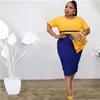 Plus size Dresses Size African Mom's Round Print 34 Sleeve Top Paired with Mid length Skirt Fashion Two Piece Set 230920