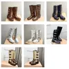 Designer-Stiefel, Plateau, mit Buchstaben bedruckt, Ritterstiefel, knielang, lange Damenstiefel, Herbst-Winter, modische Schuhe, echtes Leder, klassische Marke, lässig, Außenstiefel, Größe 35–40