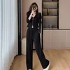 Pantalones de dos piezas para mujer Insozkdg Otoño Chándal Conjunto de mujer Corea Zip Up Sudadera con cordón Pantalones de chándal Casual Sólido Traje femenino 230921