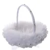 White Ostrich Feather Flower Girl Basket Elegant Lace Rhinestone Bridal Flower Basket Wedding Favors Wedding Accessories253T