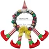 Christmas Decorations Christmas Striped Clown Elf Legs Wreath Front Door Decor Hanging Wreath With Hat Bow Christmas Hanging Garland Decor HKD230921