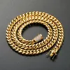 10mm Hip Hop Mens Gold Cuban Link Chain Necklace Jewelry 316L Stainless Steel Gold Full Zircon Clasp