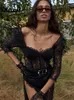 Grundläggande avslappnade klänningar Yiallen Y2K Fashion Party Vacation Beach Sexig Black Lace Long Dres vårkvartal Sleeve Mid Calf Clubwear 230921