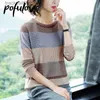 Pulls pour femmes Pull Femmes Violet Rayé Rayures Pull Mince Tricot Version Coréenne Lâche Crochet Creux Jumper Dropshipping En Gros L230921