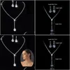 Earrings Necklace Trendy Sier Color Bridal Jewelry Sets For Women Shiny Cz Zircon Crystal Set Luxury Party Gift Drop Delivery Dhgeb