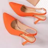 Jurk Schoenen 2023 Vrouwen Dunne Hoge Hakken Bruiloft Bruids Slippers Dame Slingback Perzik Muilezels Rose Oranje Luxe Slides Flock Sandaal