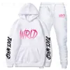 Herrspårar Män sätter hoodies+byxor sportkläder juice wrld tryck fleece pullover joggers sweatpants höst vinter harajuku casual tracksuit t230921