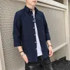 Men's Casual Shirts Autumn Mens Korean Fashion Loose Handsome 3/4 Sleeve Shirt Trendy Clothing Plus Size 5XL