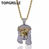 Topgrillz guldfärgpläterad IECD ut Hiphop Micro Pave CZ Stone Farao Head Pendant Halsband med 60 cm repkedja278q