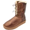 Laarzen 2023 Mode Natuurlijk Bont Sneeuwschoenen Lace Up Dames Echte Schapenvacht Echte Wol Winter