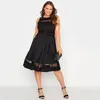 Plus size vestidos tamanho elegante sem mangas verão festa dres malha painel preto vestido de noite grande ajuste e flare aline midi 230920