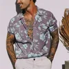 Mäns casual skjortor skjorta läger krage grafisk aloha blommig vändgul gul ljusgrön blå lila khaki tryck utomhus
