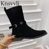 Boots West Cowboy Women Cow Suede Flat Shoes Ladies Novely Zipper Round Toe Midcalf Brand Designer Riding Woman 230921