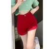 Kvinnors shorts stil skinkor lindade tjej denim för kvinnor med smala elastiska byxor med hög midja