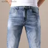 Herren Jeans OUSSYU Marke Kleidung Jeans Männer Hohe Qualität Stretch Hellblau Denim Mode Plissee Retro Tasche Dünne Hosen Hosen 28-40 L230921