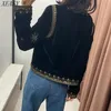 Women' Blends Retro Style Heavy Industry Embroidery Sequins Decorative Velvet Short Cardigan Jacket Autumn And Winter 230920
