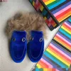 Winterschuhe Princetown Samtpantoffeln Flache Pelzpantoffeln für Damen mit Lammwollfutter Halbe Hausschuhe