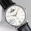 40MM case 11MM Thin Moon moonphase working Leather Strap automatic cal 35800 movement men watch wristwatch business simple shirt w2432