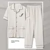 Pijamas masculinos M-3XL verão elegante pijamas de malha de algodão conjuntos de calças compridas noite pijamas plus size homewear