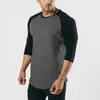 Erkekler moda moda üç çeyrek kollu tişörtler erkekler sonbahar bahar pamuk patchwork silm fit spor giyim giyim fitness t shirt spor tshirt 230921