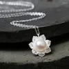 Kettingen FoYuan Zilver Kleur Eenvoudig en Creatief Chinoiserie Parel Lotus Ketting Ontwerp Bloem Hanger Sieraden