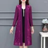 Kvinnors blusar pendling GASE JACQUARD Vävning Öppen Stitch Spring Summer Casual Long Sleeve Clothing Stylish Sipped Straight Midi Blus