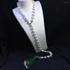 Catene Vendono 10-11mm Collana di perle d'acqua dolce barocche bianche Collana di pietra verde Accessori zirconi Ciondolo con nappa con fibbia a testa di leopardo