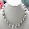 Collana di perle d'acqua dolce barocche grigio argento naturali autentiche da 9-10 mm 18 277U