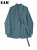 Costumes pour femmes Blazers EAM femmes bleu bouton ruban grande taille Blazer revers à manches longues coupe ample veste mode printemps automne 1Z705 230920