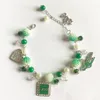 Link Chain Hand Made Greek Sorority Green White Pearl Diy Links Inc Roes Heart 1946 Charm Bracelet Lady Fashion Jewelry264u