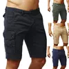 Män shorts bomull män avslappnad fast färgfickor knapp zip multi strandbyxor