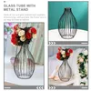 Vases Flower Pot Hollow Frame Iron Vase Glass Propagation Station Metal Wrought Tube Stand