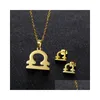 Oorbellen Ketting Roestvrij Staal 12 Sterrenbeelden Minimalistisch Goud Sterrenbeeld Hanger Mode Persoonlijkheid Kraag Set Drop Delivery J Dhofv