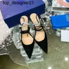 Neue 23ss Crystal High Heels Schuhe Damen Reverse Wildleder Spitzschuh Schlanker Fersenriemen Sexy Modemarke Kettenschuhe High-End-Designer-Abendschuhe