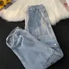 Männer Jeans Amerikanische Große Tasche Frühling Herbst High Street Hiphop Gerade Bein Hübsche Kausal Lose Overalls Männer Hosen Männliche kleidung