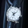 Barato Novo 5396G-011 Grande Complicações Calendário Automático Mens Watch Caixa de Aço Mostrador Branco Fase da Lua Relógios Relógios de Couro Hel313H