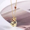 Conjunto de colar de brincos de coelho dourado Conjunto de joias de animais de cristal colorido