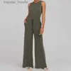 Kvinnors jumpsuits Rompers 2023 New Women Air Jumpsuit ärmlös lekduit bodysuits Casual Lady Lose Short Sleeve Belted Wide Leg Pant Romper L230921