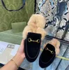 Fashion Designer Women Fur Slippers Loafers Genuine Leather Mules Princetown Female White Black Metal Chain Casual Flat Shoes Slippers 35-42