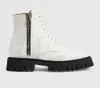 Winter Brand Women zip leavure interlocking kal Boots Rubber Lug Sole Leather Martin Boot Party Wedding Chelsea Boottes White Black EU35-43